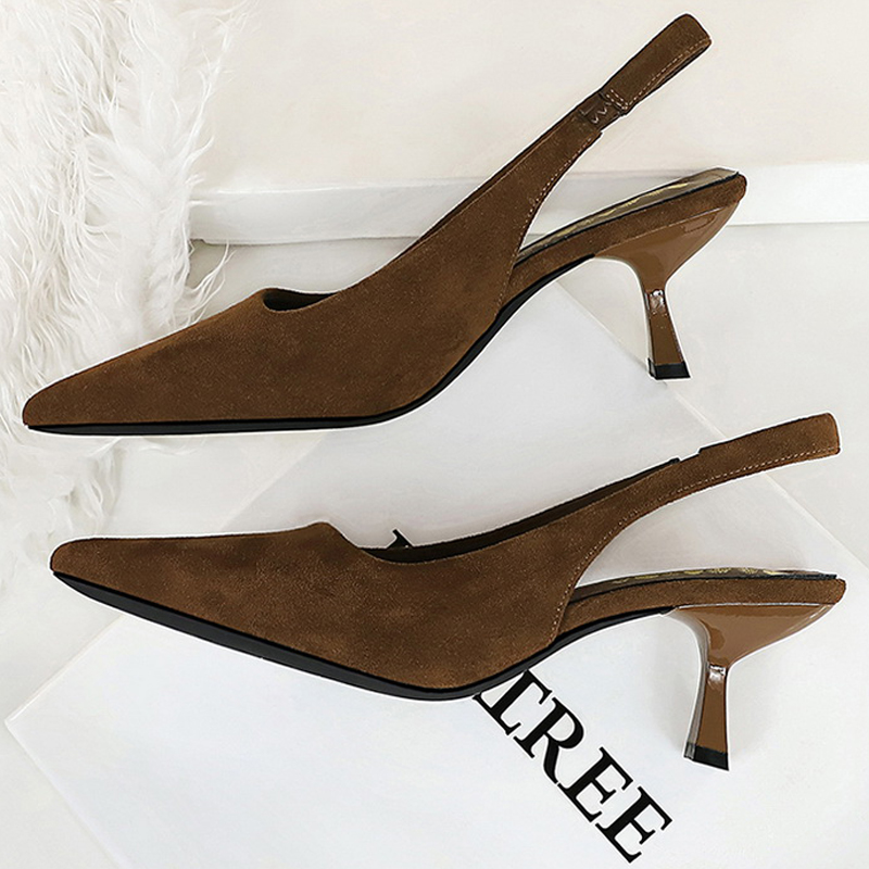 Shoe Tree - BIGTREE 靴子猫ヒール 6 センチメートルスエード女性パンプス尖った中空アウトハイヒール夏の女性のヒールサンダルコンフォートレディースシューズ