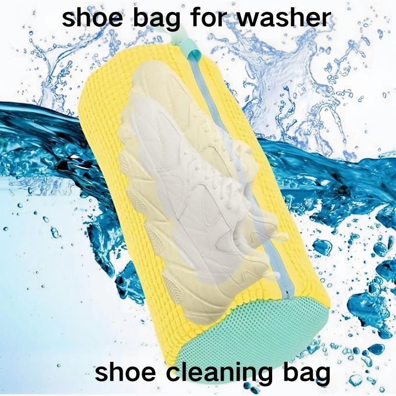 Shoe Cleaning Brush - ランドリーバッグ 靴洗い用洗濯ネット - ジッパー付き、内側にふわふわの綿入り、スニーカーに最適、靴用ブラシ付き