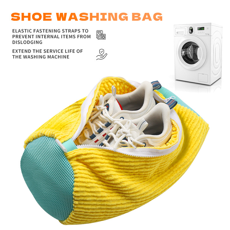 Shoe Cleaning Brush - 柔らかいブラシ付きの洗濯機用シューズ洗濯バッグ。型崩れしにくいスニーカー用洗濯ネット。ファスナー付き。2種類のデザイン。