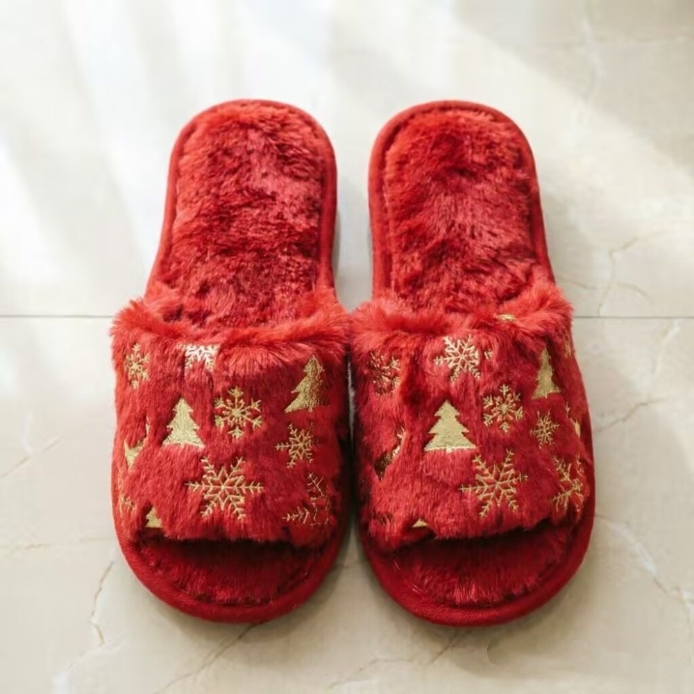 つま先が開いたクリスマスツリー柄のスリッパ、雪の結晶模様、滑 - Shoe Tree のレビューと価格